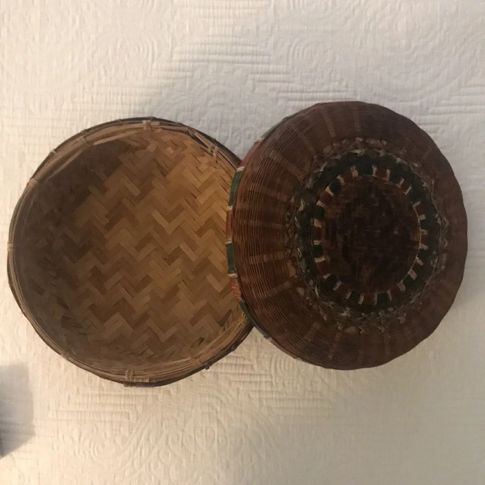 Chinese Tea Woven Wicker Basket Old Paint